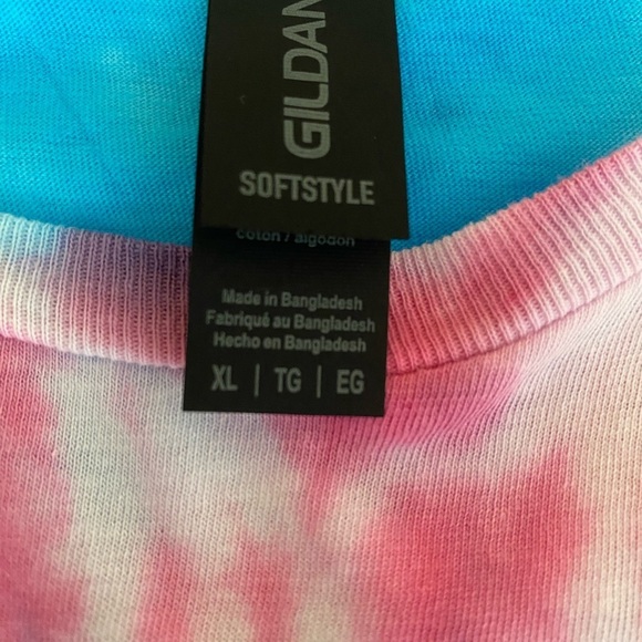 NEW Unisex XL GILDAN Soft Style Gender Reveal Pink Blue Spiral Tie-Dye T-Shirt - Picture 7 of 8